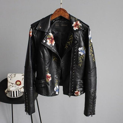 ENSHIA - TRENDY EMBROIDERED LEATHER JACKET