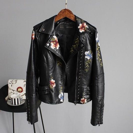 ENSHIA - TRENDY EMBROIDERED LEATHER JACKET