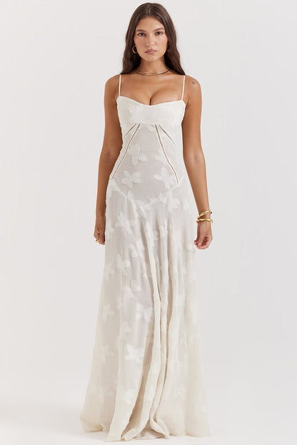 MELISSA - LACE UP FLORAL BACK MAXI GOWN