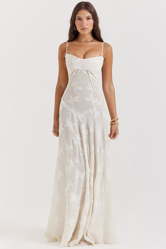 MELISSA - LACE UP FLORAL BACK MAXI GOWN